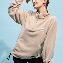 STREET 9 Beige Mock Collar Oversized Sweatshirt-image-64