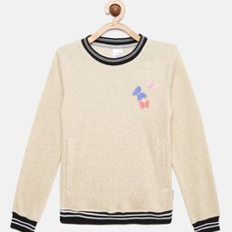 mackly Girls Beige Cotton Blend Sweatshirt-image-0