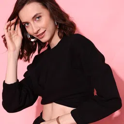 STREET 9 Women Elegant Black Solid Sweatshirt-picture-49