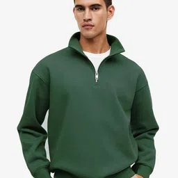 MISCHIEF MONKEY Mock Collar Ribbed Half Zipper Cotton Fleece Pullover Sweatshirt-image-26