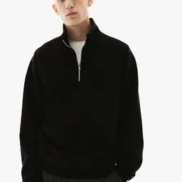MISCHIEF MONKEY Mock Collar Ribbed Half Zipper Cotton Fleece Pullover Sweatshirt-picture-6