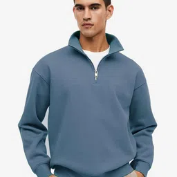MISCHIEF MONKEY Mock Collar Ribbed Half Zipper Cotton Fleece Pullover Sweatshirt-picture-4