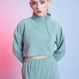 STREET 9 Green Mock Collar Crop Sweatshirt-image-62