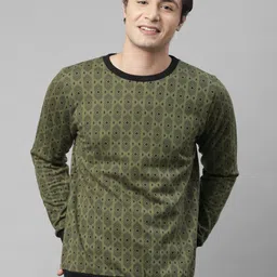 Rigo Men Olive Green & Black Geometric Print Sweatshirt-picture-10