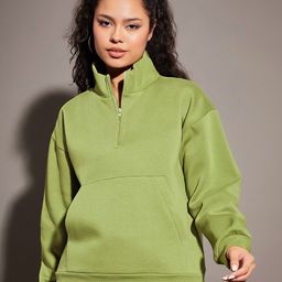 SASSAFRAS Olive Green Mock Collar Sweatshirt-image-3