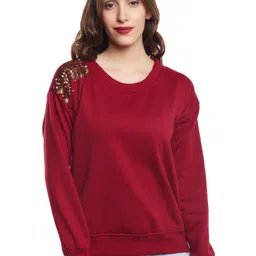 BAESD Round Neck Long Sleeves Fleece Sequined Pullover Sweatshirt-image-61