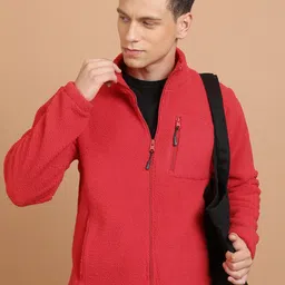 HIGHLANDER Red Mock Collar Front-Open Sweatshirt-picture-15