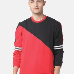 Campus Sutra Men Red & Black Colourblocked Sweatshirt-image-82