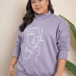 CURVY STREET Plus Size Graphic Printed Turtle Neck Pure Cotton Pullover-image-72