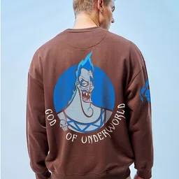 Bewakoof DISNEY Men's Brown God of Underworld Graphic Printed Oversized Sweatshirt-image-26