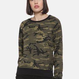 Campus Sutra Women Olive Green and Black Camouflage Printed Sweatshirt-image-13