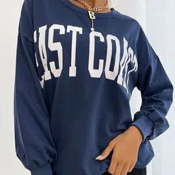 StyleCast Blue Typography Printed Long Sleeve Pullover Sweatshirt-image-22