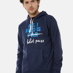 Campus Sutra Men Blue Typography Printed Cotton Hooded Pullover Sweatshirt-picture-33