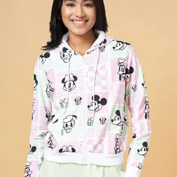 Honey by Pantaloons Mickey Mouse Printed Hooded Cotton Front-Open Sweatshirt-46