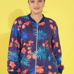AUSTIVO Plus Size Floral Printed Front-Open Sweatshirt-12