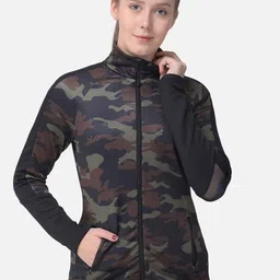 Woodland Women Olive Green & Navy Blue Camouflage Printed Sweatshirt-image-25