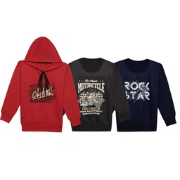 VIMAL JONNEY Kids Pack Of 3 Graphic Printed Hooded Fleece Sweatshirt-40