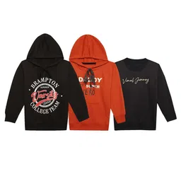 VIMAL JONNEY Kids Pack Of 3 Typography Printed Hooded Fleece Sweatshirt-28