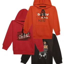VIMAL JONNEY Kids Pack Of 3 Typography Printed Hooded Fleece Pullover-image-12