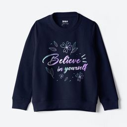 M&H Juniors Girls Typography Printed Full Sleeves Ribbed Pullover-picture-2