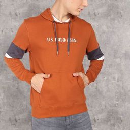 U.S. Polo Assn. Denim Co. Men Brown Printed Hooded Pure Cotton Sweatshirt-picture-48