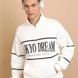 HIGHLANDER White Typography Printed High Neck Oversized Sweatshirt-image-28