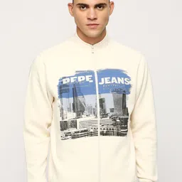 Pepe Jeans Graphic Printed Mock Collar Pure Cotton Front-Open Sweatshirt-picture-5