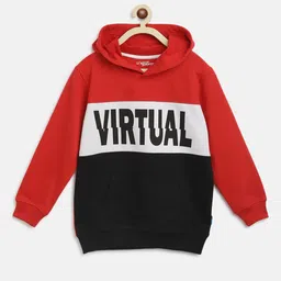 Lil Tomatoes Boys Red Printed Hooded Sweatshirt-image-32