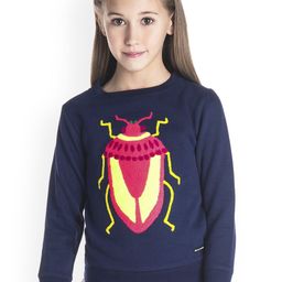 Cherry Crumble Girls Navy Blue & Pink Printed Sweatshirt-picture-1