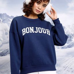 Tokyo Talkies Navy Blue Graphic Printed Round Neck Oversized Pullover Sweatshirt-image-21