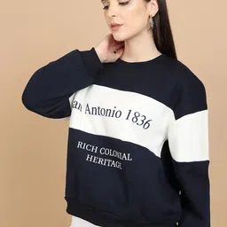 Tokyo Talkies Navy Blue Striped Oversized Pullover Sweatshirt-image-66