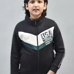 Crimsoune Club Boys Typography Printed Mock Collar Front Open Sweatshirt-picture-5