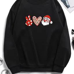 Kotty Black Graphic Printed Round Neck Pullover Sweatshirt-image-8