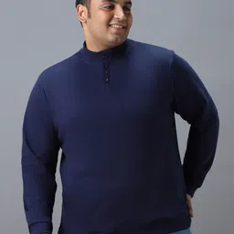 Urbano Plus Cotton Solid Button High Neck Sweatshirt-image-41