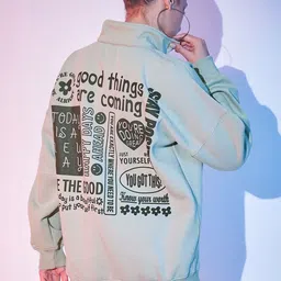 STREET 9 Typography Printed Mock Collar Half Zipper Fleece & Cotton Pullover Sweatshirt-image-69