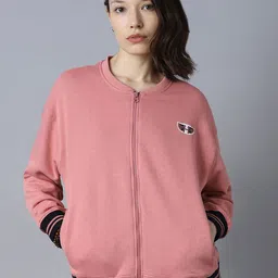 High Star Mandarin Collar Long Sleeve Front-Open Sweatshirt-image-75