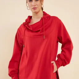 Antheaa Rust-Coloured Hooded Fleece Sweatshirt-image-6