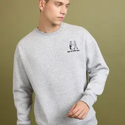 KETCH Grey Round Neck Drop-Shoulder Sleeves Oversized Sweatshirt-image-31