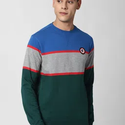 Peter England Casuals Men Green Colourblocked Sweatshirt-picture-58