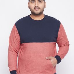 bigbanana Plus Size Men Navy Blue & Pink Colourblocked Pure Cotton Sweatshirt-picture-23