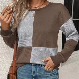 StyleCast Brown Colourblocked Round Neck Long Sleeves Sweatshirt-image-88