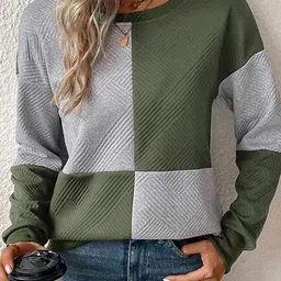 StyleCast Green Colourblocked Round Neck Long Sleeves Sweatshirt-picture-39