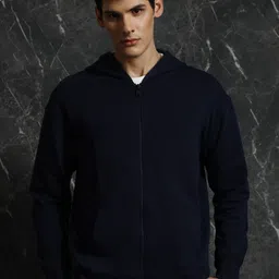 Breakbounce Black Hooded Pure Cotton Front Open Sweatshirt-image-91