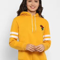 Popster Women Mustard Yellow Solid Hooded Sweatshirt-image-82