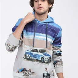 HIGHLANDER Men Grey & Blue Printed Hooded Sweatshirt-picture-3