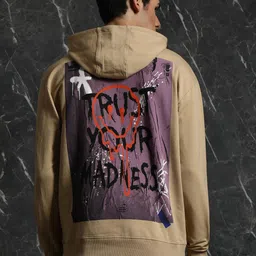 Breakbounce Trust Your Madness Printed Relaxed Fit Hooded Cotton Pullover-image-4