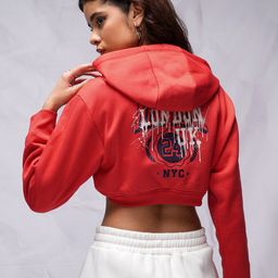 Tokyo Talkies Red Graphic Printed Hooded Sweatshirt-image-34