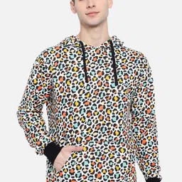 The Dry State Men White & Black Printed Fleece Hooded Sweatshirt-image-30