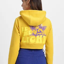 JUNEBERRY Typography Printed Hooded Fleece Crop Pullover-picture-32
