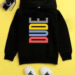 NUSYL Unisex Kids Black Printed Hooded Sweatshirt-image-86